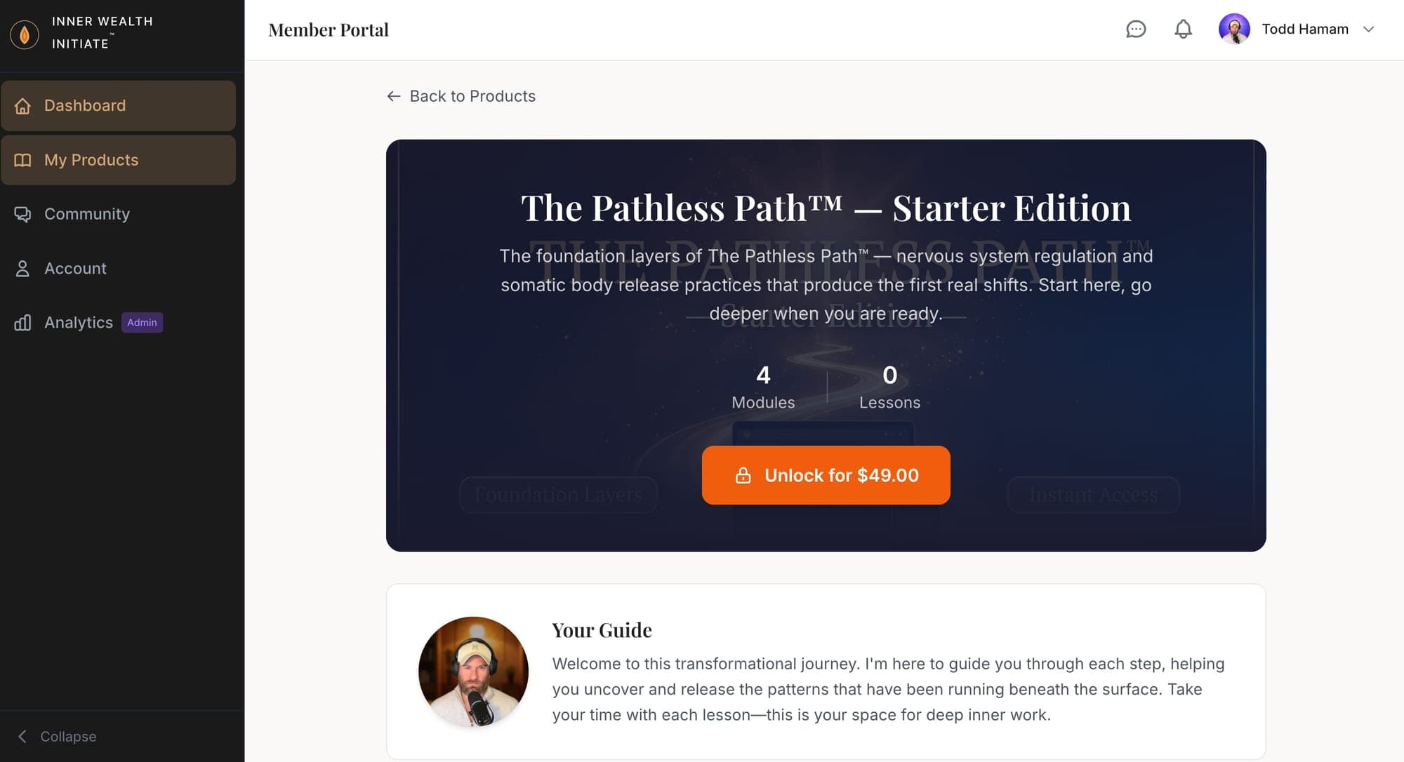 In-portal product unlock