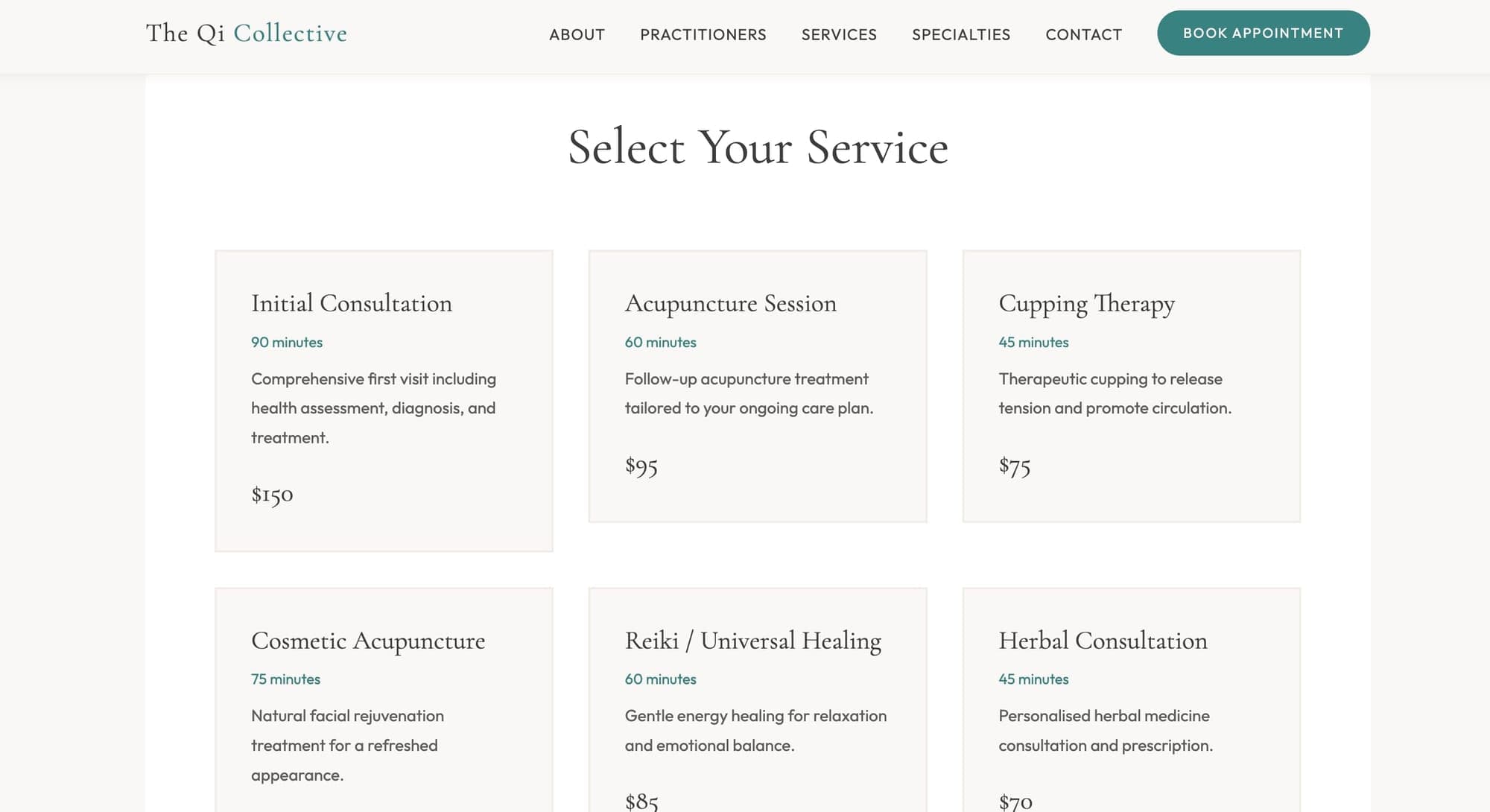 Booking flow — select a service
